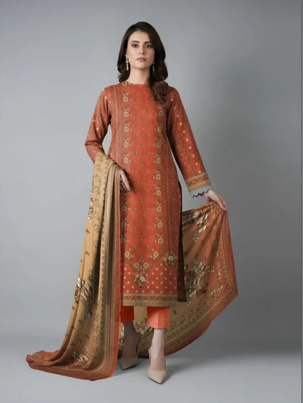 vibrant orange printed dobby lawn suit set | 3 piece premium summer collection